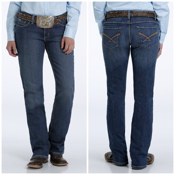 Womens Cinch Jeans Kylie 32 / 13 Long Boot Cut Slim Fit Dark Wash Kick Slit Blue - Picture 1 of 9
